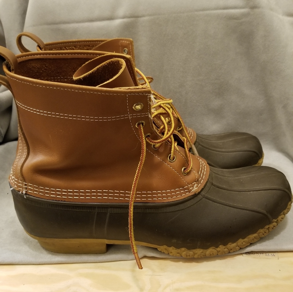 LL BEAN Men's Brown Unlined 8-Inch Lace Up Leather/Rubber Duck Boots Size 13M